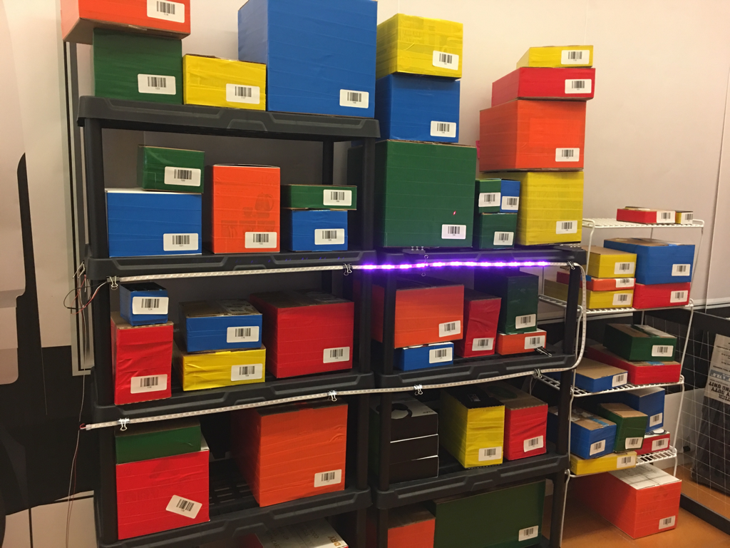 Packages on shelves